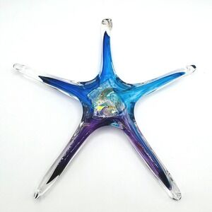 Signed Art Glass Starfish Ornament Sun Catcher Blue Purple Dichroic Luke Adams
